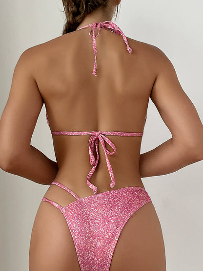 Triangle Split Swimsuit Shoelace Bikini Backless Swimsuit Sexy Bikini with Chest Pad