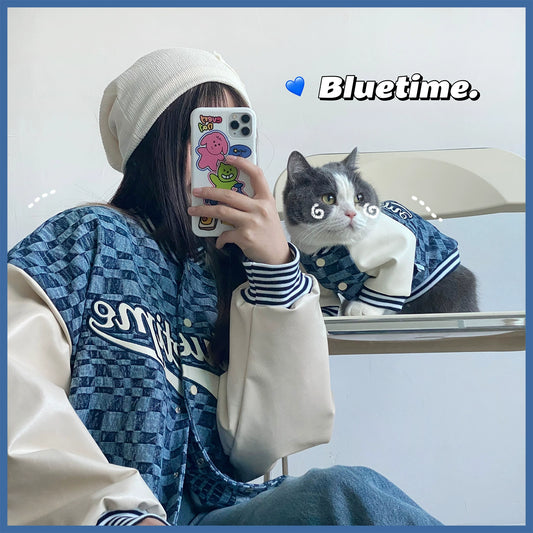 Bluetime Homemade Fashion Brand Parent-child Matching Outfit Dog Clothes Autumn and Winter Warm Baseball Uniform Cat Couple look Teddy Autumn clothes