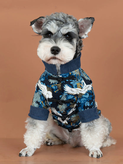 Chinese Style Crane Pet Shirt Summer Thin Cat Clothes Teddy Bichon Schnauzer Small Size Dogs Dog Clothes