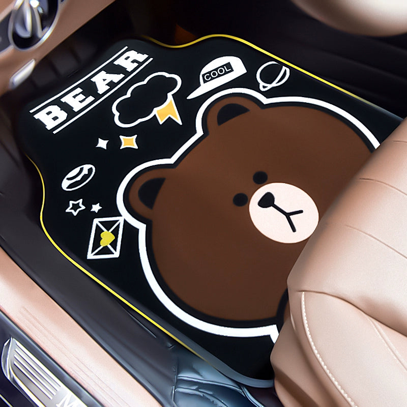 Car Foot Mat Cartoon Cute Carpet Mat Suede Main Driving Anti-Dirty Easy to Clean Women's Car Single Piece Neutral