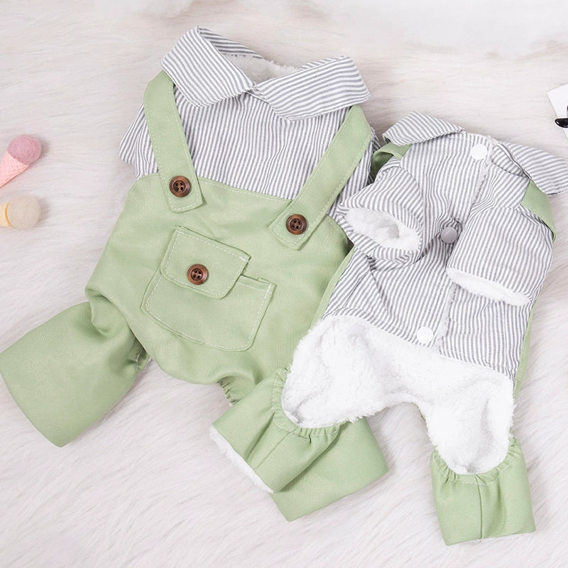 Puppy Clothes Autumn and Winter Clothing Teddy Bichon Pomeranian Small Dog Spring Fleece-Lined Overalls Pet Cat Clothes