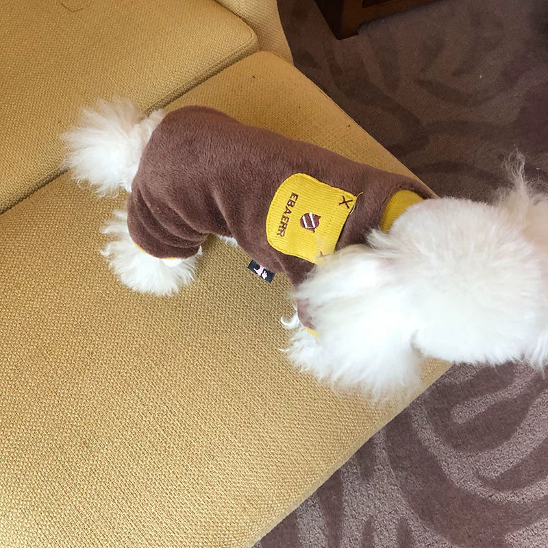 Dog Dog Clothes Winter Four Feet Teddy Clothes Winter Fleece Lining Double Layer Cotton Spun Velvet Dog Clothes Bichon Fleece Lined