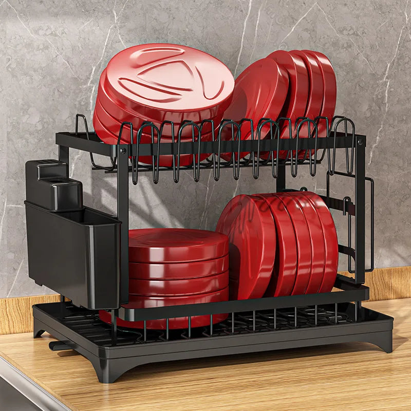 Kitchen Drain Dish Rack Bowl, Chopsticks, Plate Storage Rack, Cutlery And Water Cup Organizer Shelf To Save Space