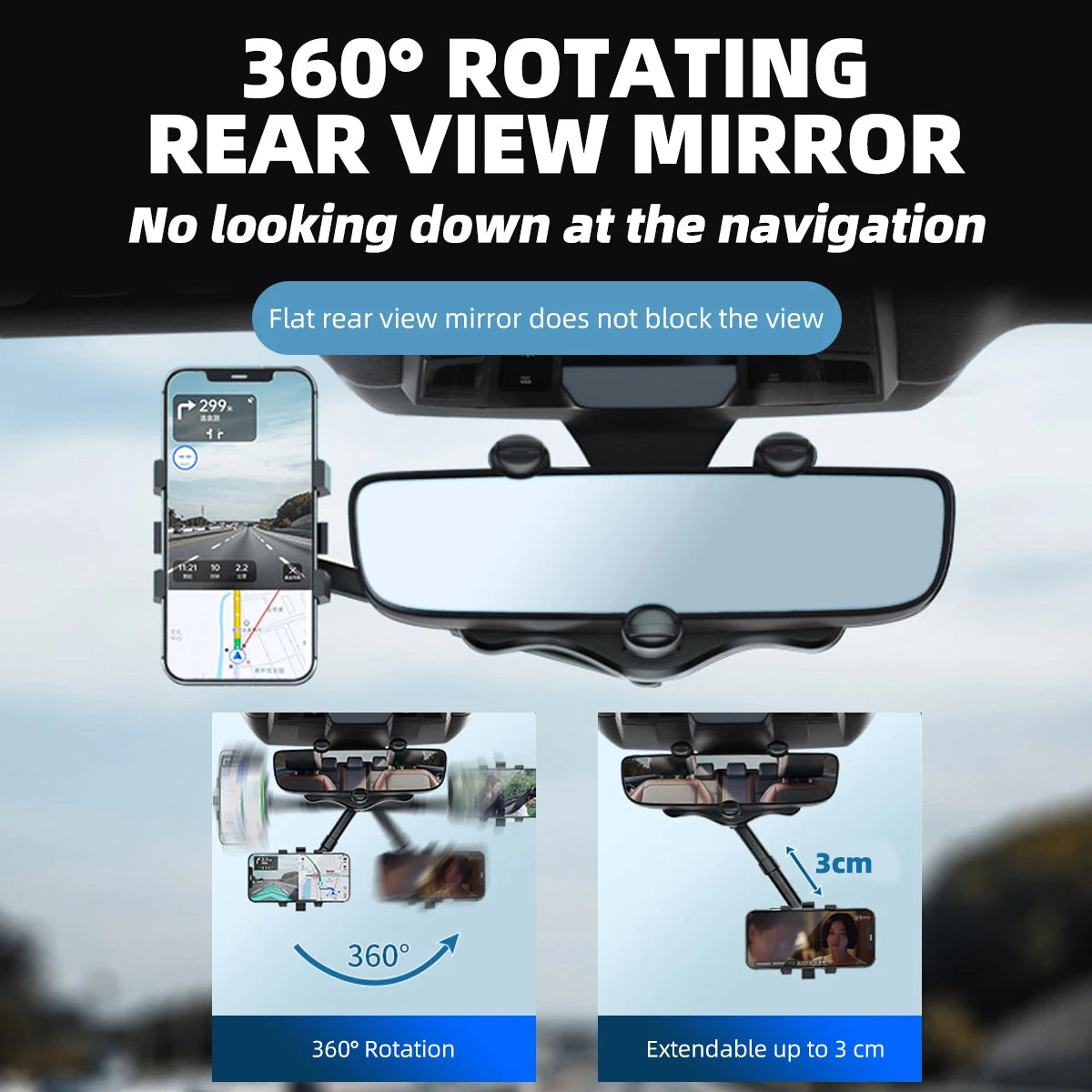 Universal Car Rearview Mirror Mount Stand Phone Holder in Car Stand Cradle For Cell Phone GPS Car Rear View Mirror Bracket