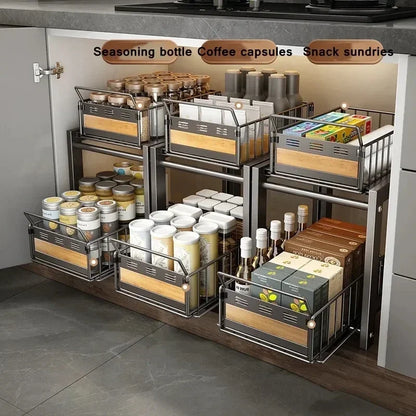 Sliding Under Sink Storage Organizer 2 Tier Drawer Multipurpose Rack Cabinet Under Sink Storage Rack Bathroom Kitchen Organizer