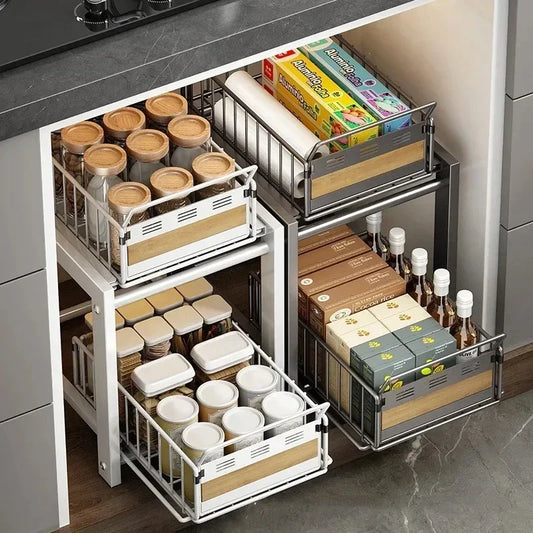 Sliding Under Sink Storage Organizer 2 Tier Drawer Multipurpose Rack Cabinet Under Sink Storage Rack Bathroom Kitchen Organizer