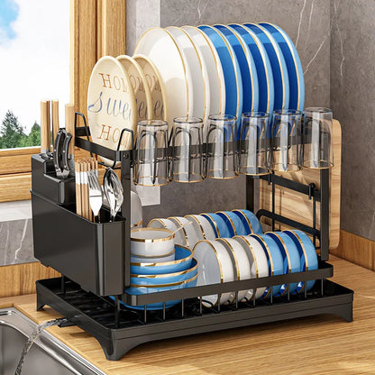 Kitchen Drain Dish Rack Bowl, Chopsticks, Plate Storage Rack, Cutlery And Water Cup Organizer Shelf To Save Space
