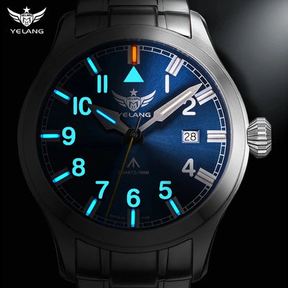 YELANG New Pilot H3 T100 Self Luminous Quartz Watches Waterproof 100m Sapphire Mirror Men's Watch Military Sports Watch V1021SS