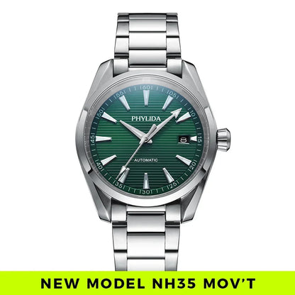 PHYLIDA New Aqua Automatic Watch Solid SS Sapphire Crystal NH35A Mechanical Wristwatch 100WR Diver