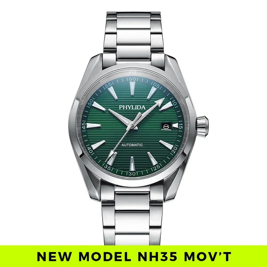 PHYLIDA New Aqua Automatic Watch Solid SS Sapphire Crystal NH35A Mechanical Wristwatch 100WR Diver