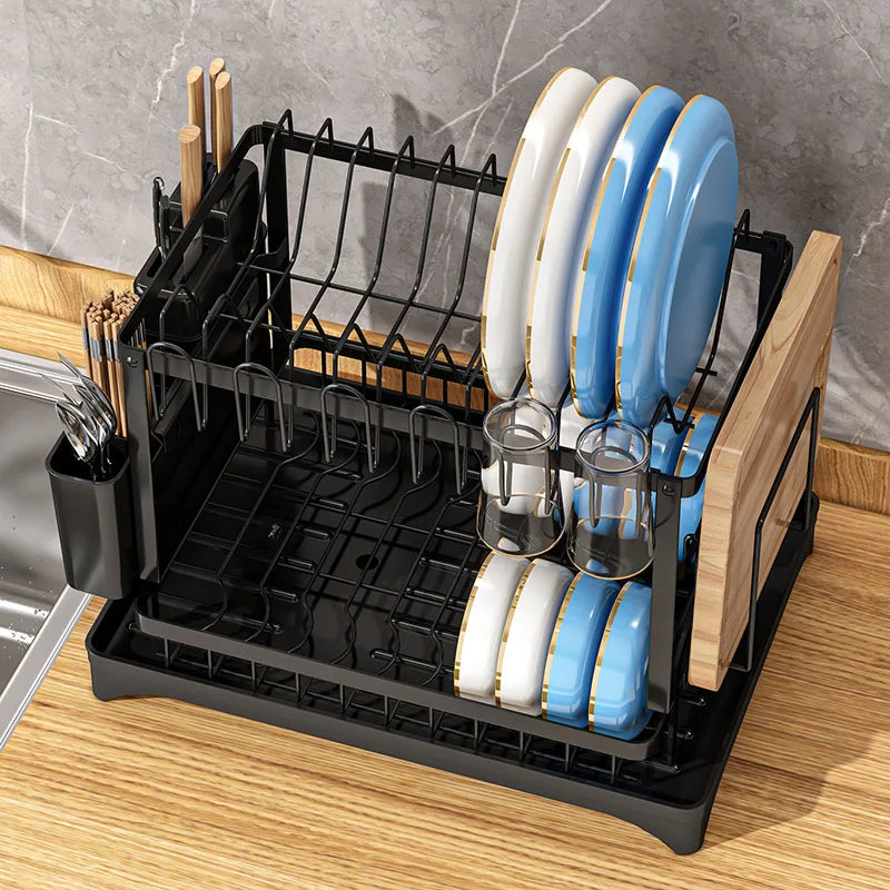 Kitchen Drain Dish Rack Bowl, Chopsticks, Plate Storage Rack, Cutlery And Water Cup Organizer Shelf To Save Space