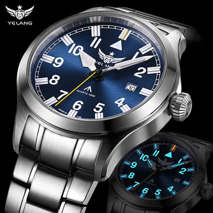 YELANG New Pilot H3 T100 Self Luminous Quartz Watches Waterproof 100m Sapphire Mirror Men's Watch Military Sports Watch V1021SS