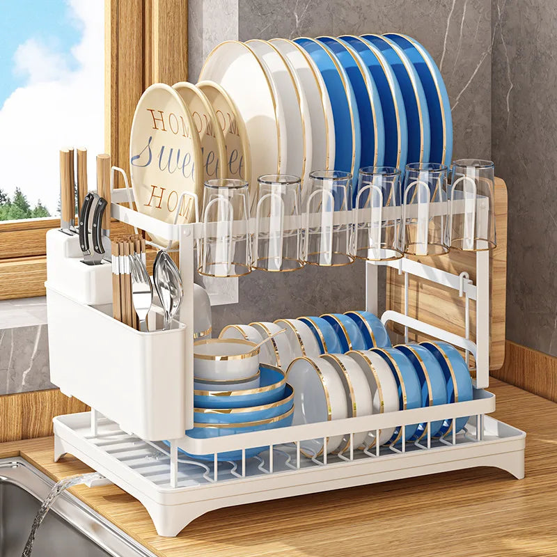 Kitchen Drain Dish Rack Bowl, Chopsticks, Plate Storage Rack, Cutlery And Water Cup Organizer Shelf To Save Space
