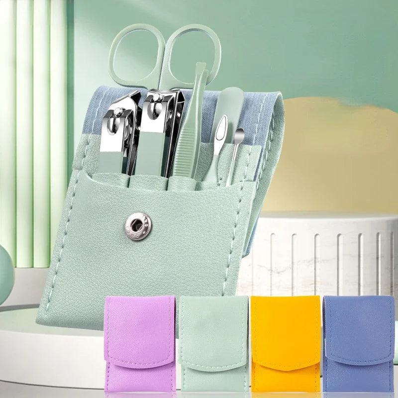 7Pcs Manicure Set Stainless Steel Nail Art Clipper Cuticle Nipper Scissor Grooming Tools With PU Leather Portable Bag