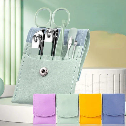 7Pcs Manicure Set Stainless Steel Nail Art Clipper Cuticle Nipper Scissor Grooming Tools With PU Leather Portable Bag