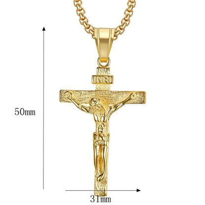 Religious Jesus Christ Cross Pendant Necklace for Women/Men Gold Color Stainless Steel Crucifix Necklaces Men Christian Jewelry