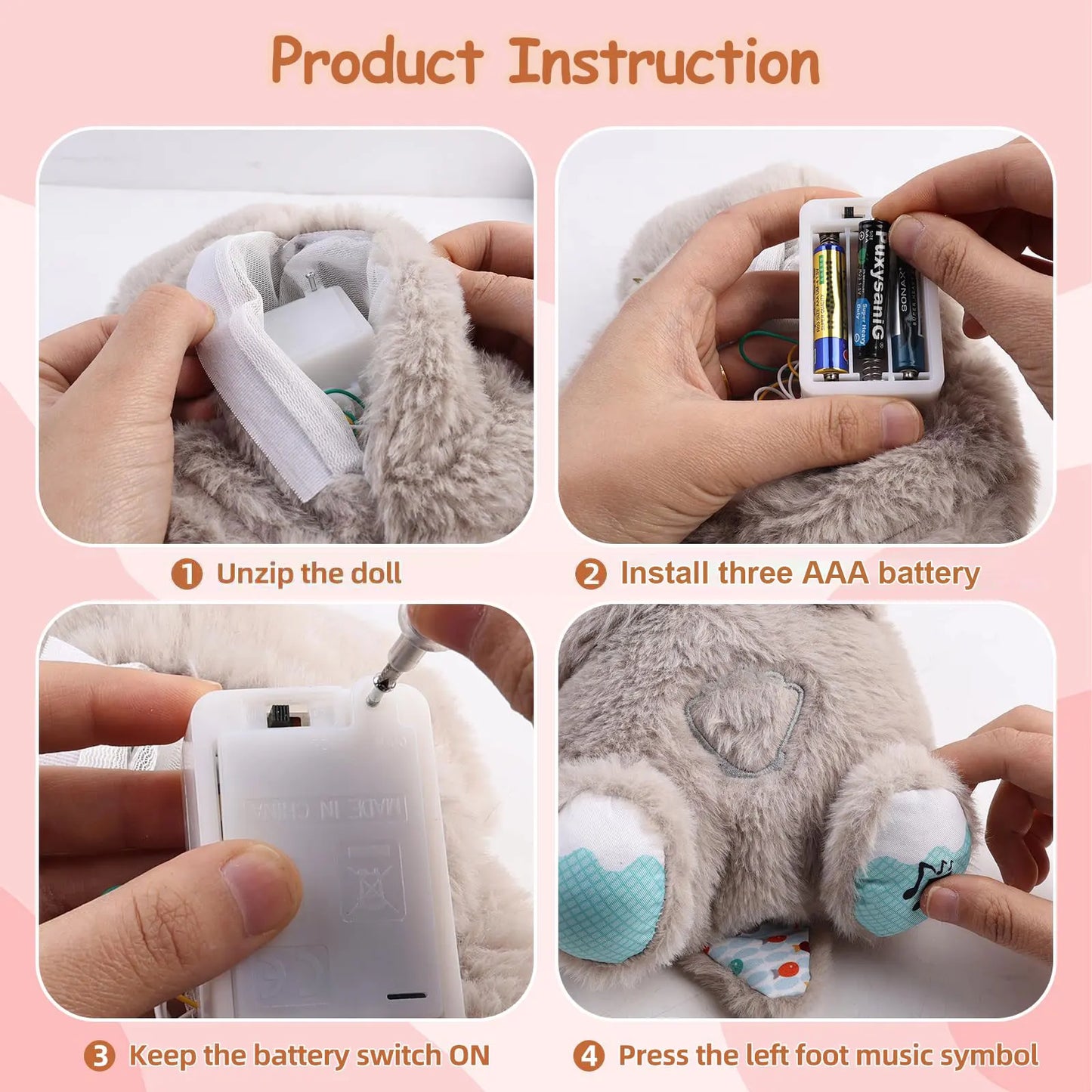 Baby Breathing Bear Baby Soothing Otter Plush Doll Toy Baby Kids Soothing Music Sleeping Companion Sound and Light Doll Toy Gift