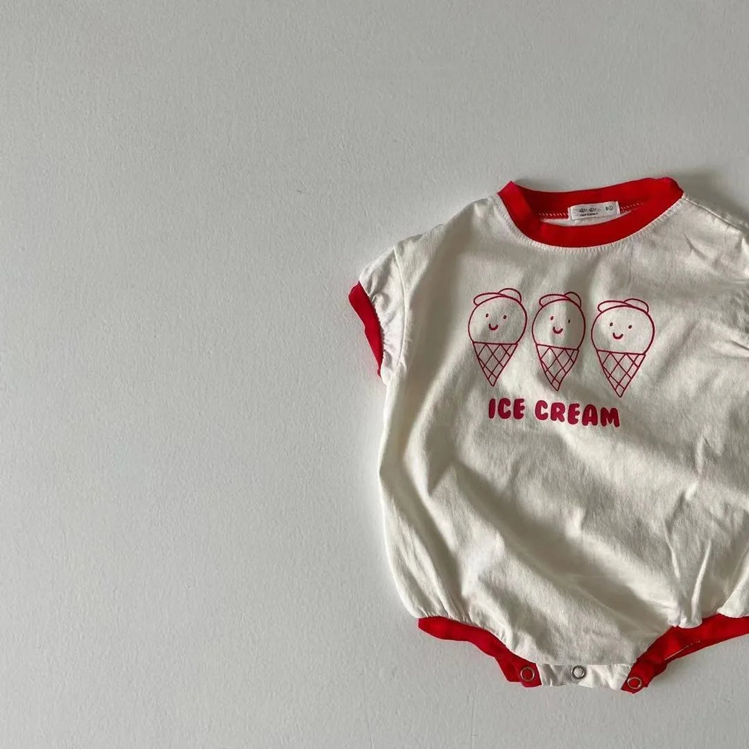 2023 Summer New Baby Cute Ice Cream Print Clothes Set Infant Boy Short Sleeve T Shirt 2pcs Set Cotton Baby Girl Plaid Shorts Set