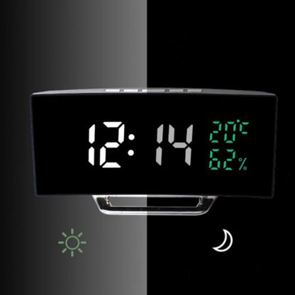 Curved Screen Clock Electronic Clock Large Screen LED Mirror Clock 12/24h Silent Alarm Clock Creative Bedside Clock Room Decor