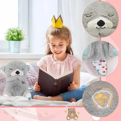 Baby Breathing Bear Baby Soothing Otter Plush Doll Toy Baby Kids Soothing Music Sleeping Companion Sound and Light Doll Toy Gift