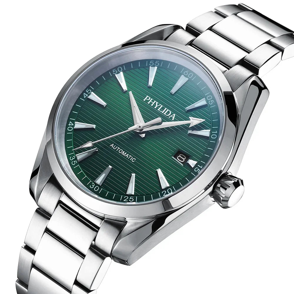 PHYLIDA New Aqua Automatic Watch Solid SS Sapphire Crystal NH35A Mechanical Wristwatch 100WR Diver
